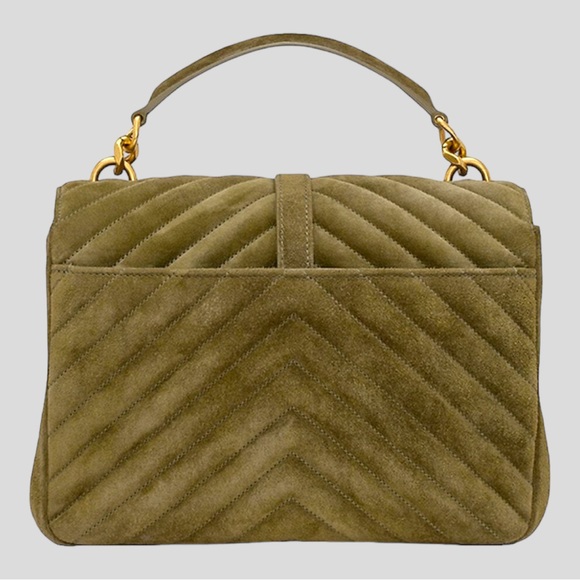 👜 🆕 Saint Laurent MEDIUM COLLEGE IN QUILTED SUEDE. Color: Loden Green - Picture 4 of 7